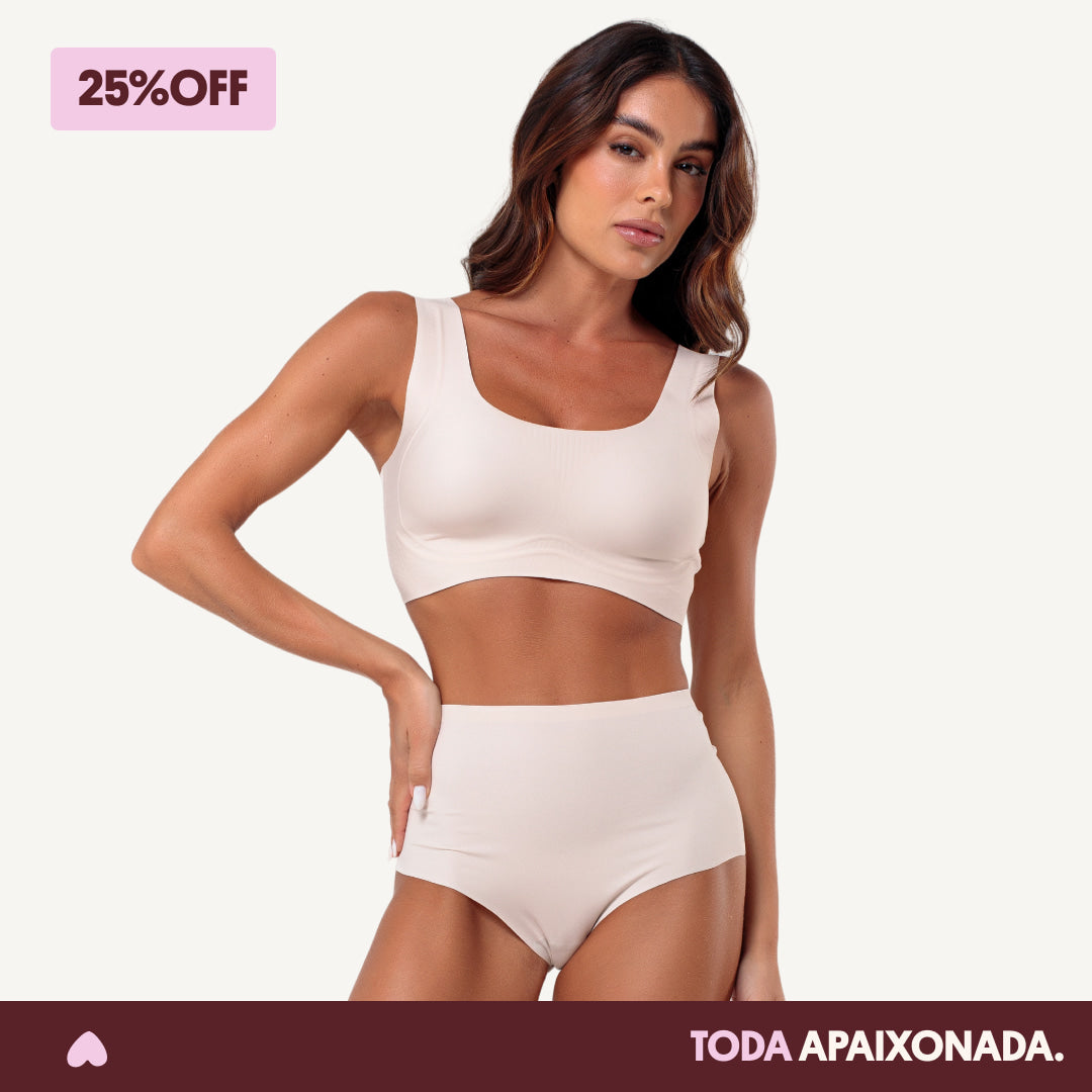 Kit Top e Calcinha Cós Alto Segunda Pele Skin Up - Amor